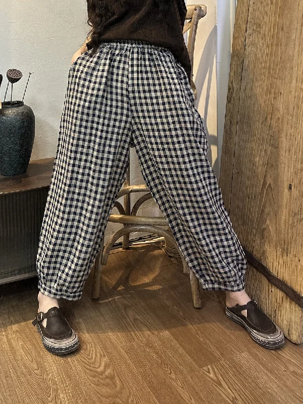 Retro Classic Plaid Pocket Loose Pants