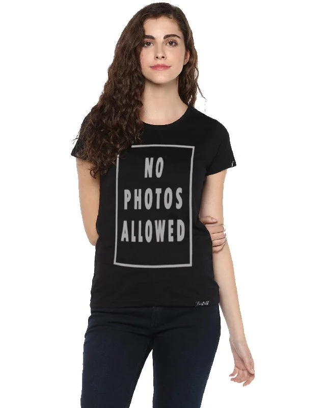 Womens Half Sleeve Nophoto Printed Black Color Tshirts