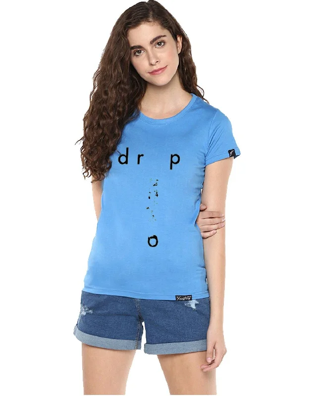 Womens Half Sleeve Drop Printed Blue Color Tshirts