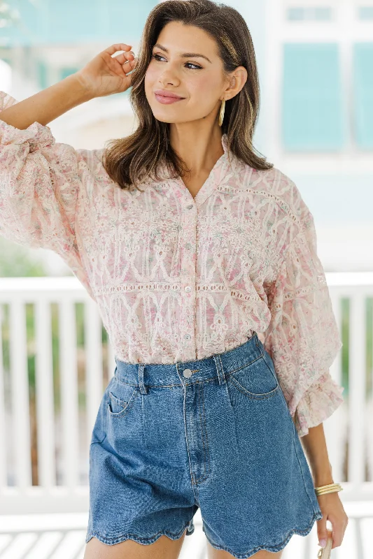 Fate: All In A Dream Blush Pink Watercolor Floral Blouse