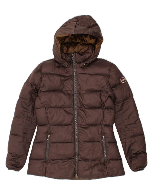 COLMAR Womens Hooded Padded Jacket UK 14 Medium Brown