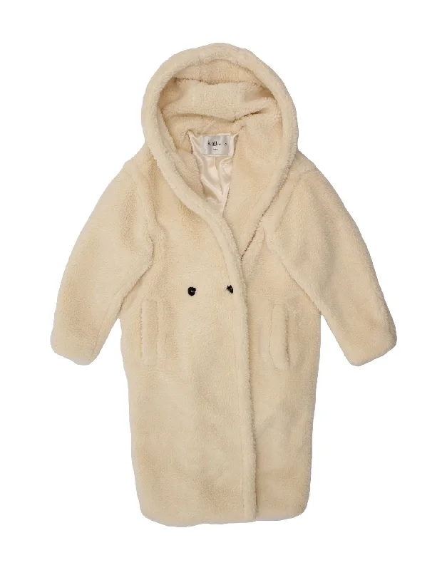 K. ZELL Womens Hooded Teddy Bear Overcoat UK 14 Large Off White