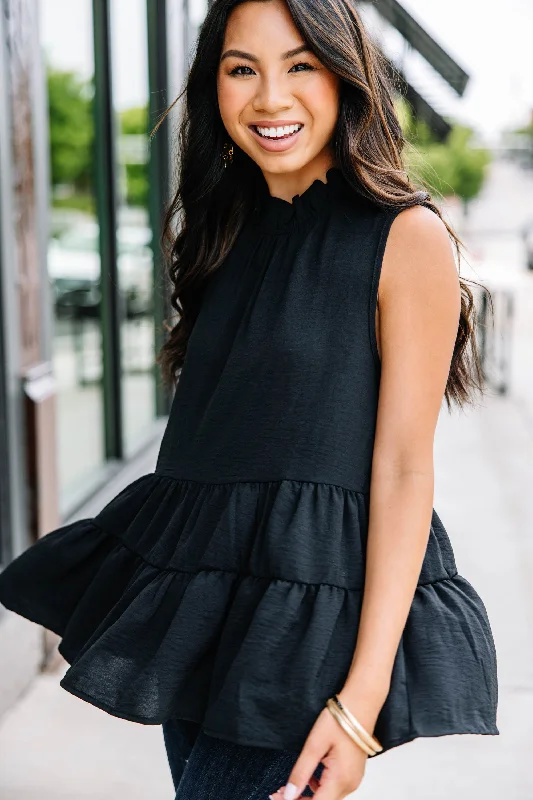 Make It Happen Black Ruffled Tank