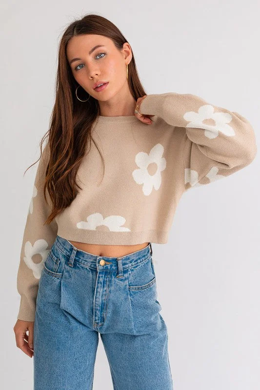 Cute As A Daisy Cropped Sweater - Small - Final Sale