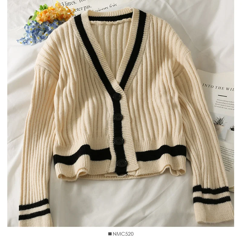 Korean Vintage color blocking vertical stripe loose thin sweater  1950