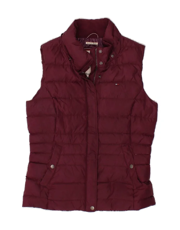 TOMMY HILFIGER Womens Padded Gilet UK 12 Medium Maroon Polyester