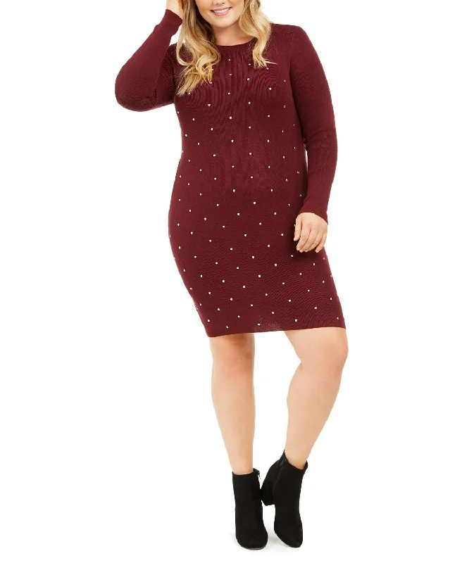 Derek Heart Women's Trendy Plus Studded Sweater Dress Red Size X-Large