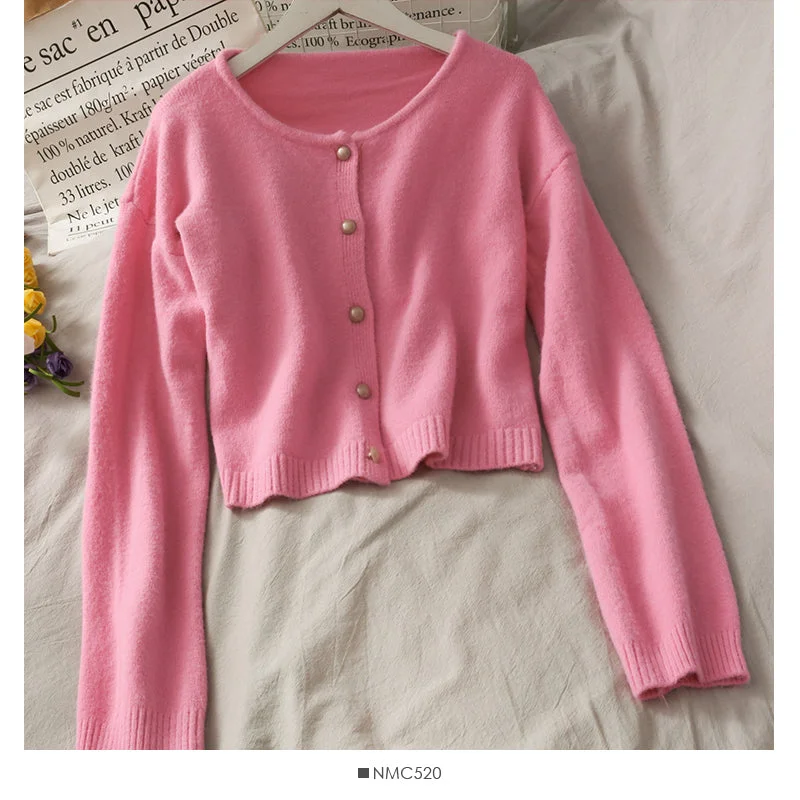 Sweet style simple and versatile long sleeved cardigan solid color sweater female  1909