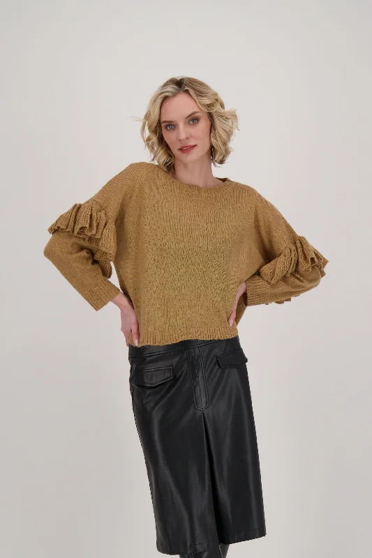 Ruffle Sleeve Crew Neck Sweater