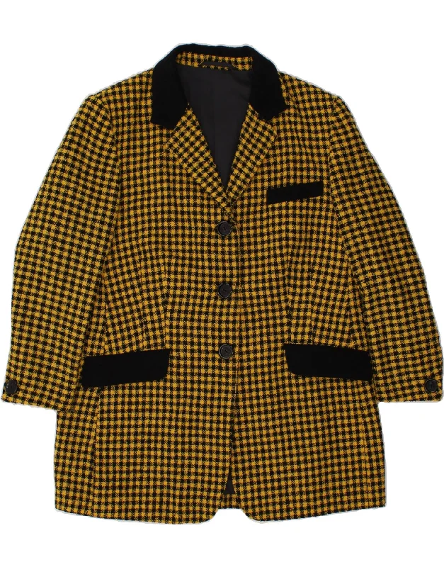 VINTAGE Womens 3 Button Blazer Jacket UK 18 XL Yellow Gingham