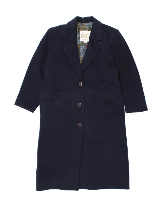 LONDON FOG Womens Petite Overcoat US 12 Large Navy Blue Virgin Wool