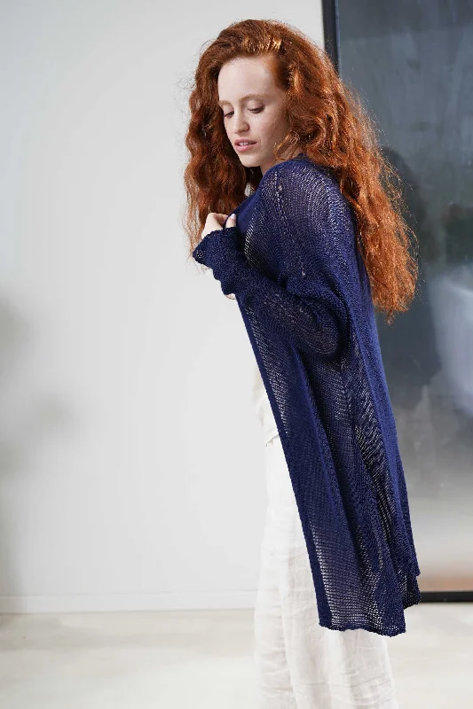 Beka loose cardigan with pockets in Dark Navy Blue