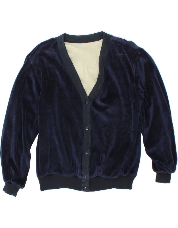 VINTAGE Womens Velvet Bomber Jacket UK 14 Medium Navy Blue