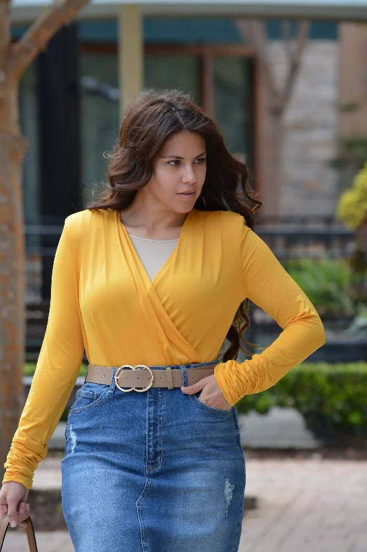 Maribel Mustard Faux Wrap Top