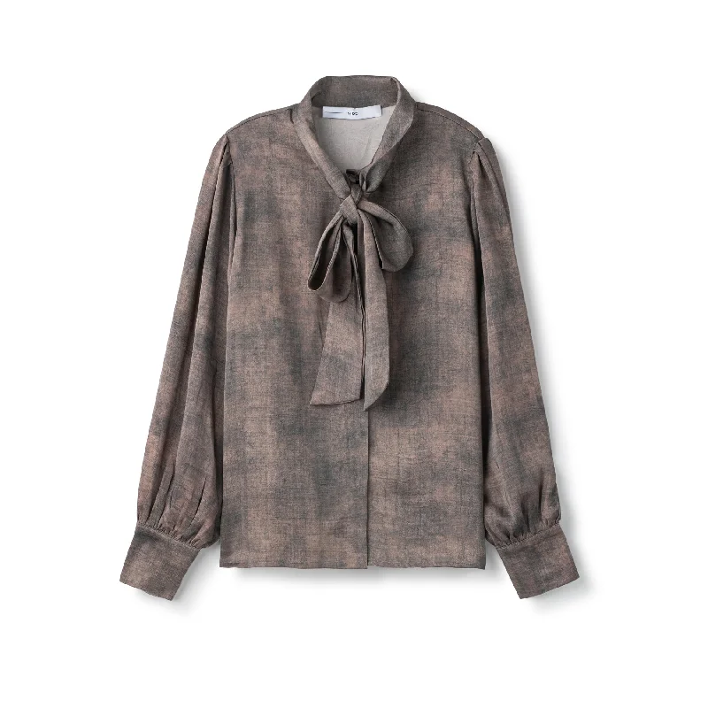 Silk Tie Blouse In: Brown/Black