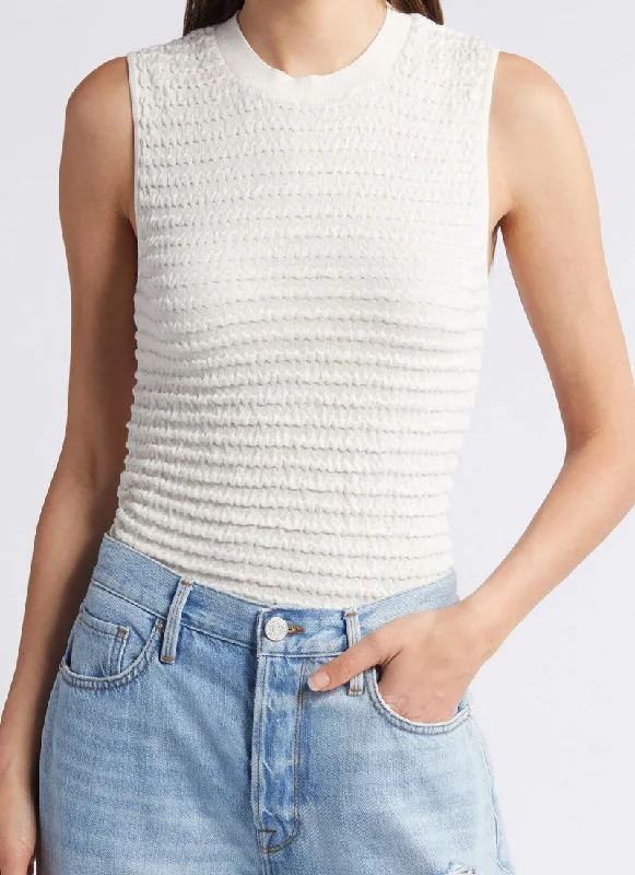 Smocked Sleeveless Crewneck Top