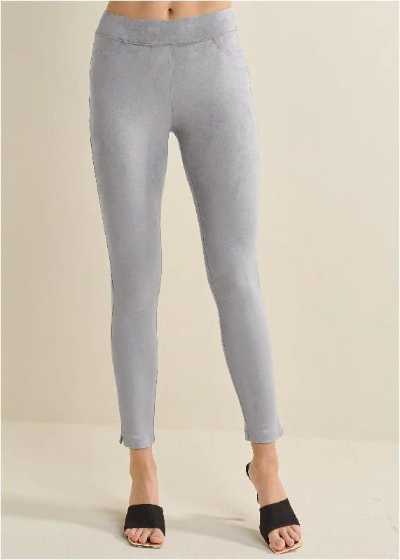 Pull On Faux Suede Skinny Pants - Grey