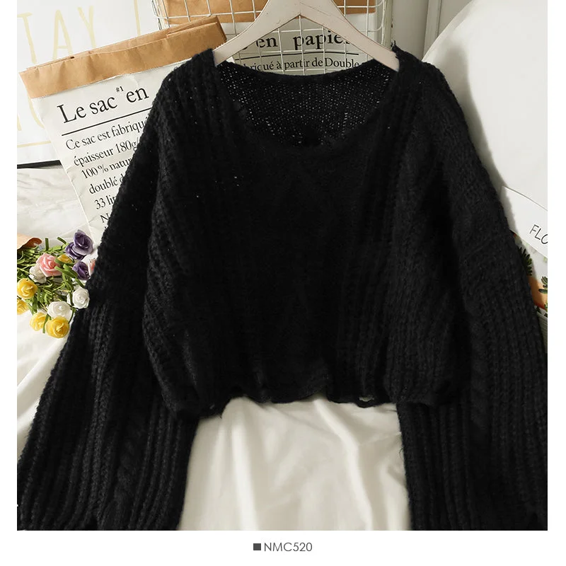 Sweater women's autumn loose thin one line shoulder exposed clavicle sweater  1904