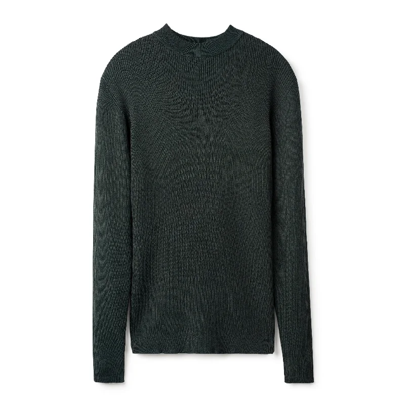 Basic Mock Neck Ribbed Knit - Green