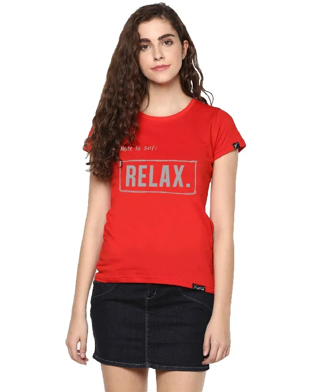 Womens Half Sleeve Noterelax Printed Red Color Tshirts