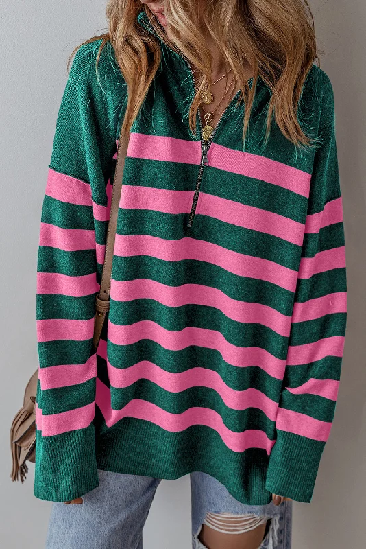 Collared Quarter Zipper Oversized Sweater