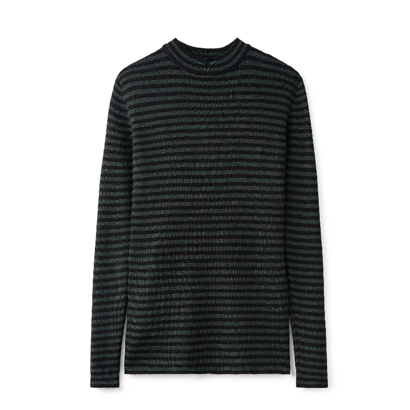 Striped Knit Mockneck - Green/Black