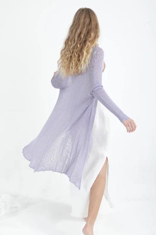 Long Bamboo Cardigan - Lavender purple / off white