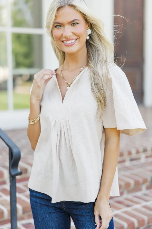 Just A Theory Taupe Brown Cotton Blouse