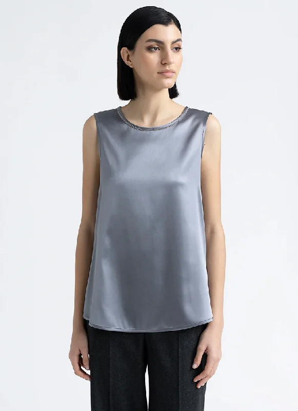 Stretch Satin Silk Shell Top