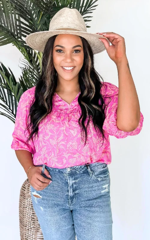 Pink Ruffle Trim Blouse - Final Sale