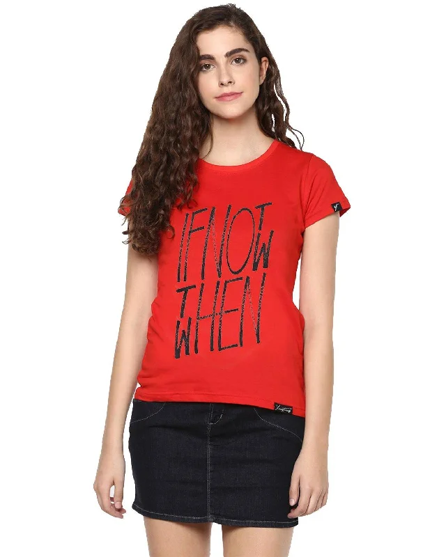 Womens Half Sleeve Ifnot Printed Red Color Tshirts