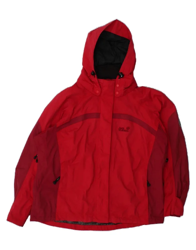 JACK WOLFSKIN Womens Hooded Rain Jacket UK 22/24 2XL Red Colourblock