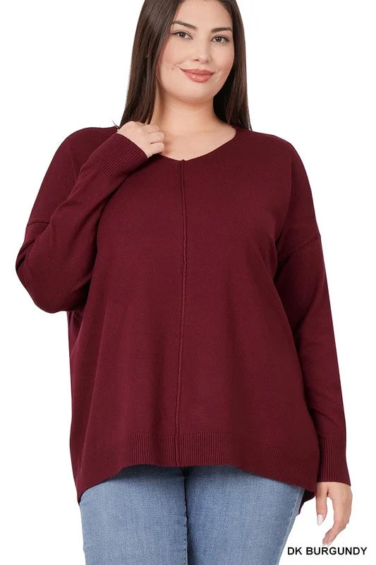 High-Low Garment Dyed Front Seam Sweater