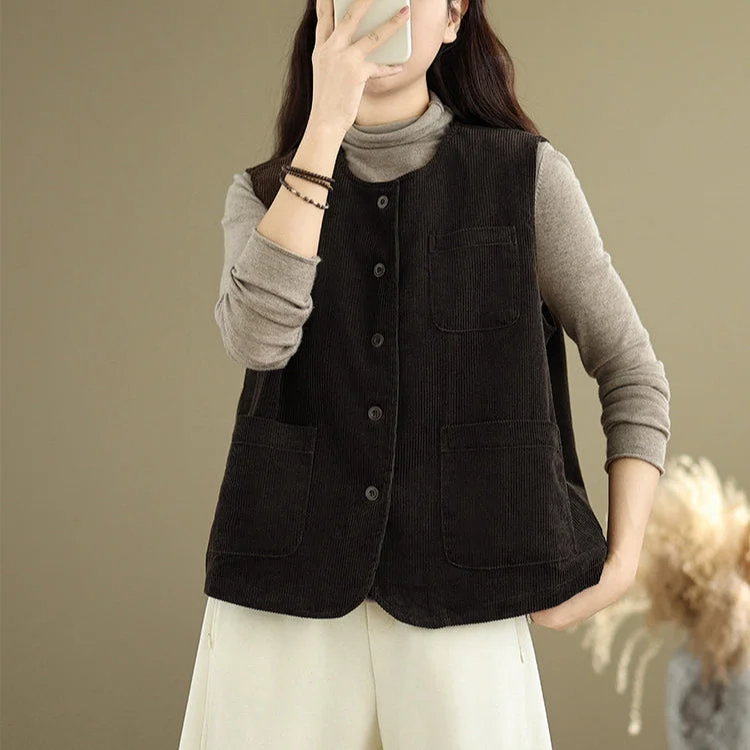 Babakud Women Spring Retro Corduroy Casual Vest