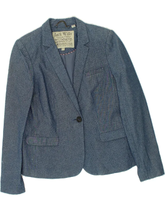 JACK WILLS Womens 1 Button Blazer Jacket UK 10 Small  Blue Spotted Cotton