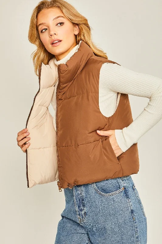 Reversible Puffer Vest - Brown