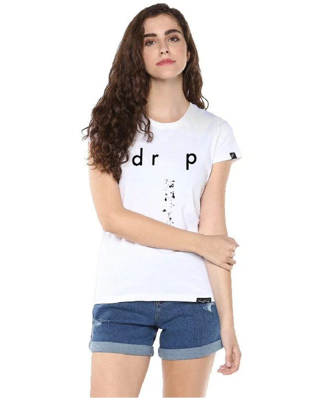 Womens Half Sleeve Drop Printed White Color Tshirts