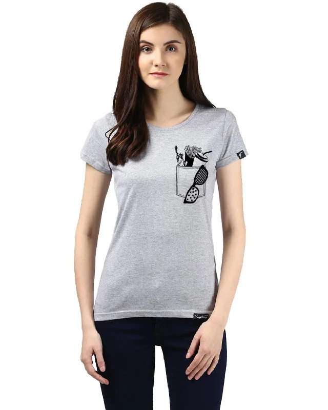 Womens Half Sleeve Frenchfry Printed Grey Color Tshirts