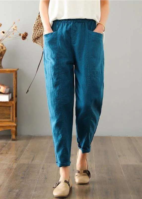 Plus Size Blue Harem Cotton Linen Summer Pants