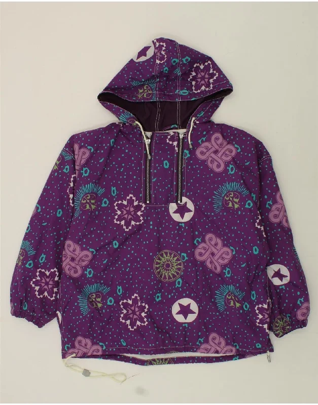 VINTAGE Womens Abstract Pattern Hooded Anorak Jacket UK 22 3XL Purple