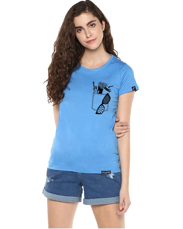 Womens Half Sleeve Frenchfry Printed Blue Color Tshirts