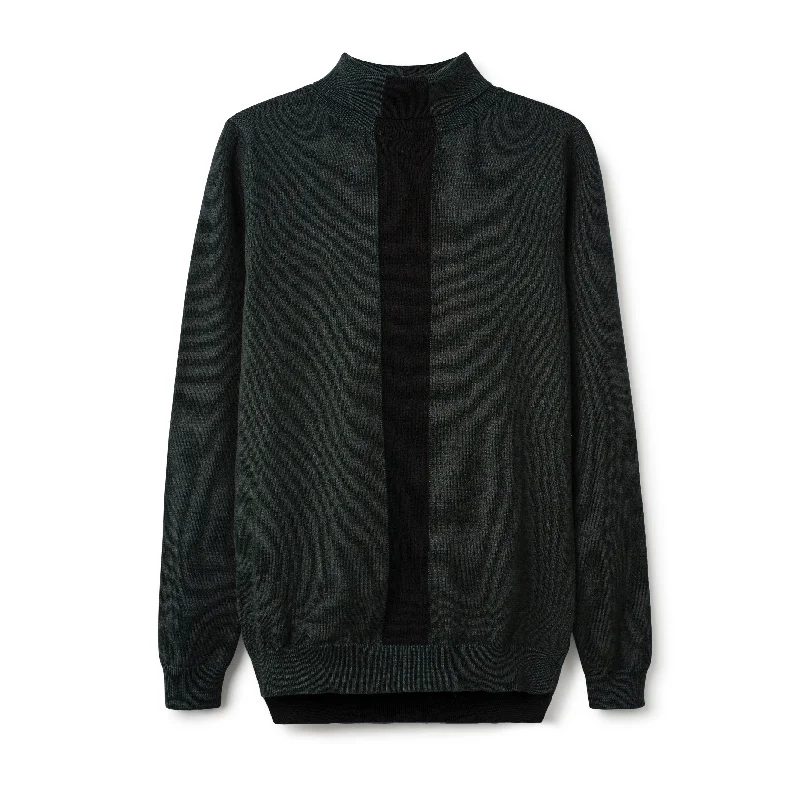 Knit Vertical Stripe Mockneck-Green Black