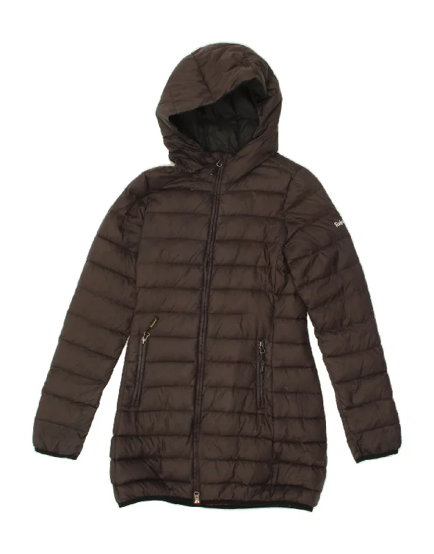 REFRIGUE Womens Hooded Padded Coat UK 10 Small Brown