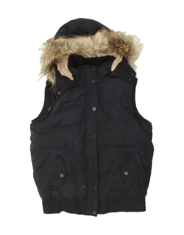 FAT FACE Womens Hooded Padded Gilet UK 12 Medium  Navy Blue Polyester