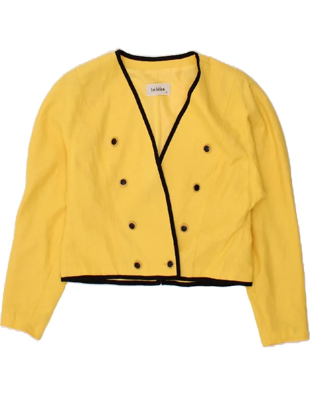 VINTAGE Womens Crop Double Breasted Blazer Jacket EU 38 Medium Yellow