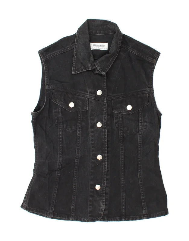 PIMKIE Womens Denim Gilet UK 12 Medium Black Cotton