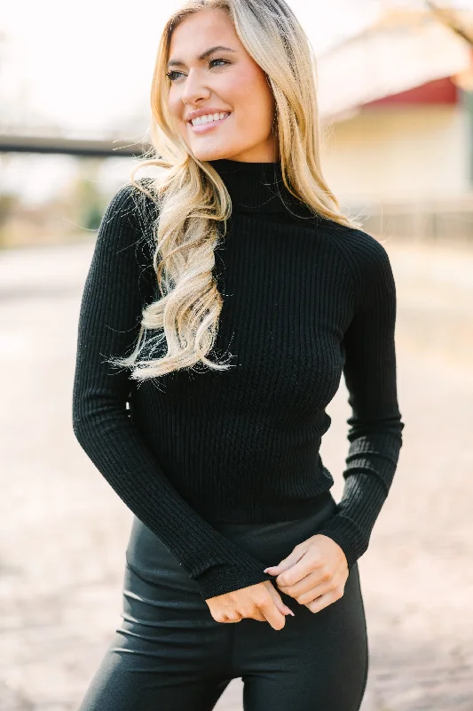 Don't Miss It Black Ribbed Turtleneck Top