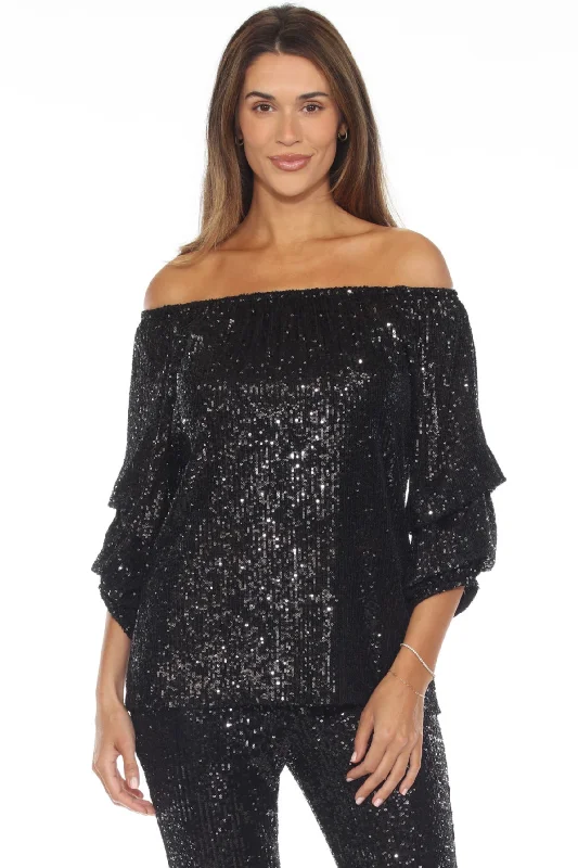 Joseph Ribkoff Black Sequined Off The Shoulder Top 244227