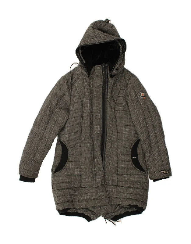 KHUJO Womens Hooded Padded Coat UK 20 2XL Grey Check Polyester