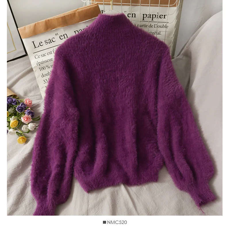 Autumn and winter sweet and versatile half high collar long sleeve sweater  1922